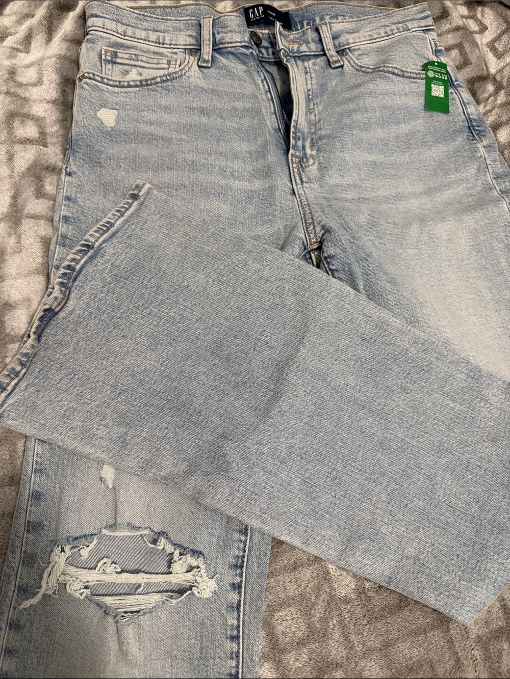 GAP Light Blue Distressed Straight-Leg Jeans